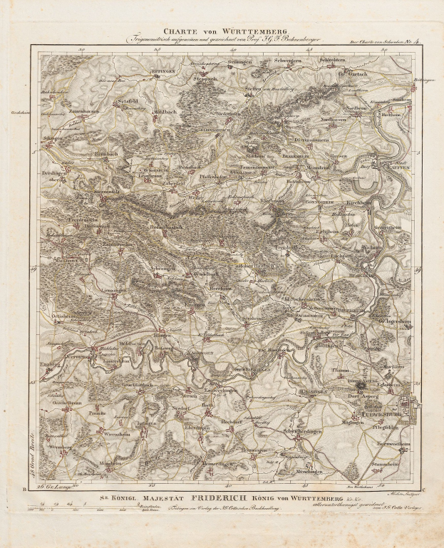 Alte detaillierte Karte von Württemberg, Deutschland, mit sichtbaren Straßen, Gebäuden und Text oben und unten auf dem Papier.