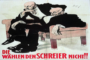Ein deutsches Propagandaplakat der NSDAP, das zwei M├Ąnner auf einem Sofa zeigt, mit Text, der Informationen ├╝ber die Partei enth├Ąlt.