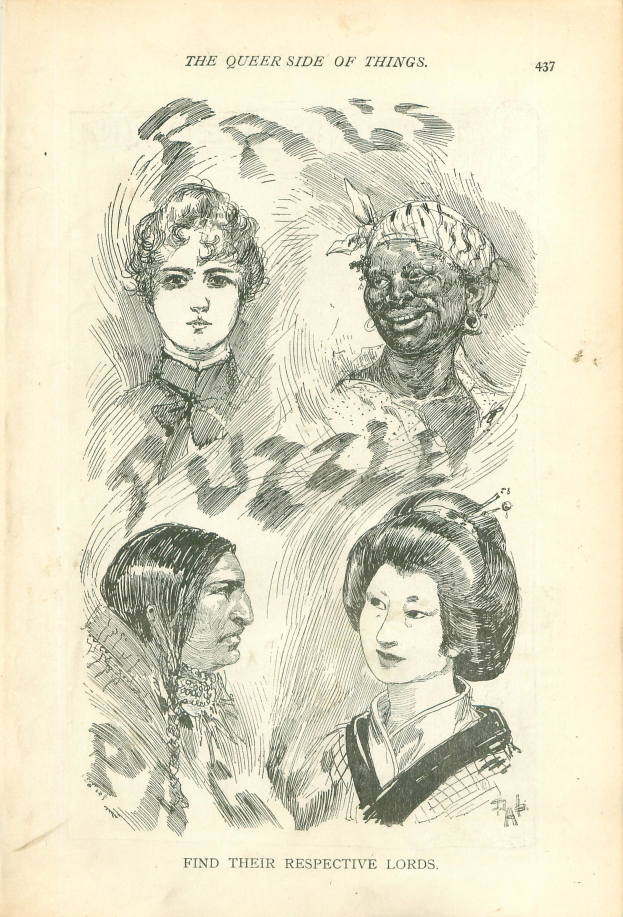 Ein altes Buchcover mit einer Zeichnung von vier Frauenköpfen und der Text "Die queere Seite der Dinge".