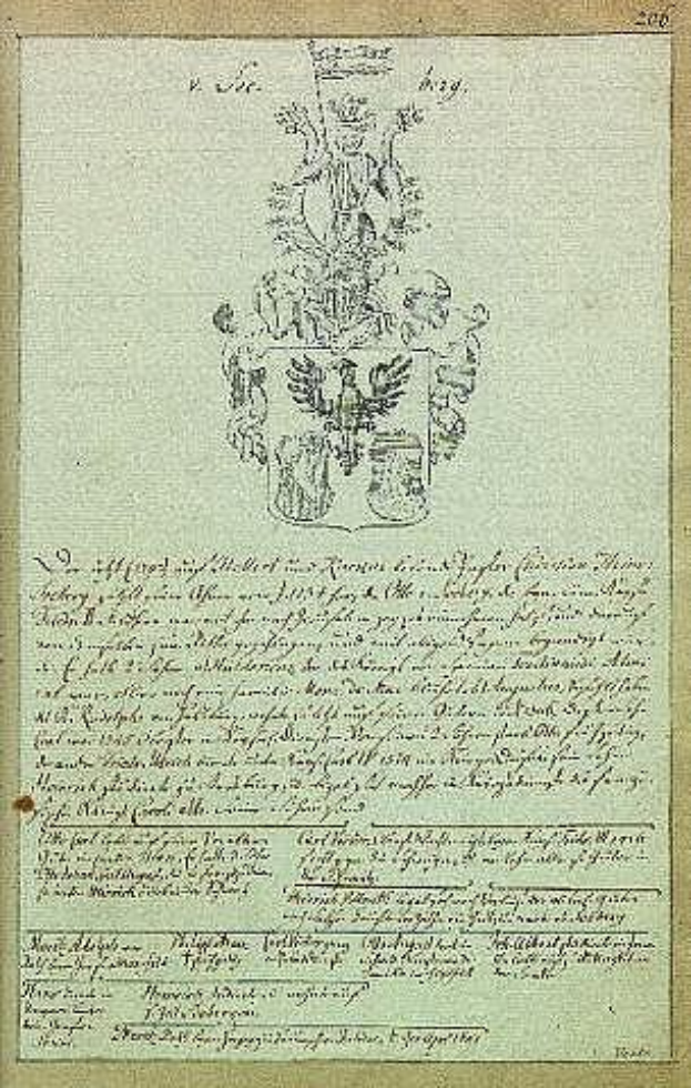 Ein altes Dokument mit einem Wappen, das als Geburts- und Taufregister des Kaisers Wilhelm II. von Deutschland gilt, mit Text und Logo oben.