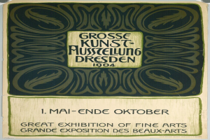 Plakat für die Große Ausstellung der bildenden Künste auf der Grand Exposition des Beaux-Arts in Dresden, Deutschland, 1904, mit auffälliger Textwerbung.