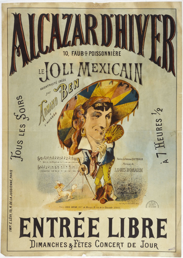 Plakat, das ein mexikanisches Konzert mit einem Mann in Hut und Textbeschreibung ankündigt