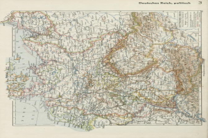 Schwarz-weißes 19. Jahrhundert-Karte von Deutschland, die historische politische Teilungen zeigt, mit gedrucktem Text oben und unten auf altem Papier.