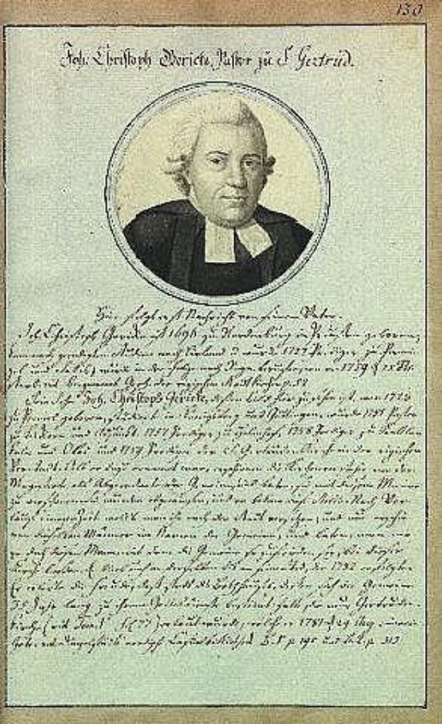 Schwarz-weiß-Porträt von Johann Wolfgang von Goethe in schwarzer Robe auf einem alten Dokument aus dem Jahr 1789 mit sichtbarem Text.