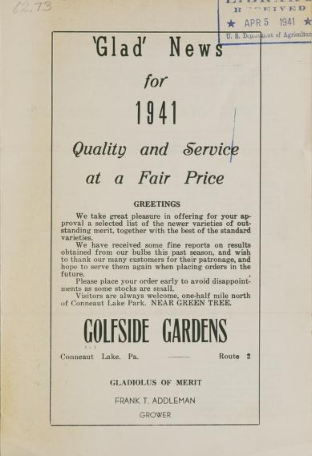 Schwarz-weißes Papier mit Text "Glad News for 1941 Quality and Service at a Fair Price", datiert auf 1941.