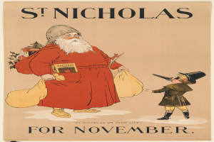 Der Einband des Buches "St. Nikolaus für November" zeigt eine Illustration von Santa Claus und einem Kind.