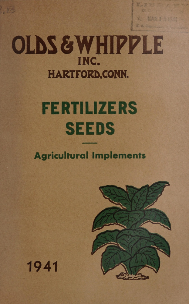 Alter Buchumschlag mit der Aufschrift "Düngemittel Saatgut Landmaschinen 1941" mit einer Abbildung einer grünen Pflanze mit Blättern und Stielen.