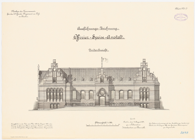 Zeichnung des Reichstagsgebäudes, der Hauptsaal des Deutschen Parlaments in Berlin, mit einer Flagge oben und begleitendem Text.