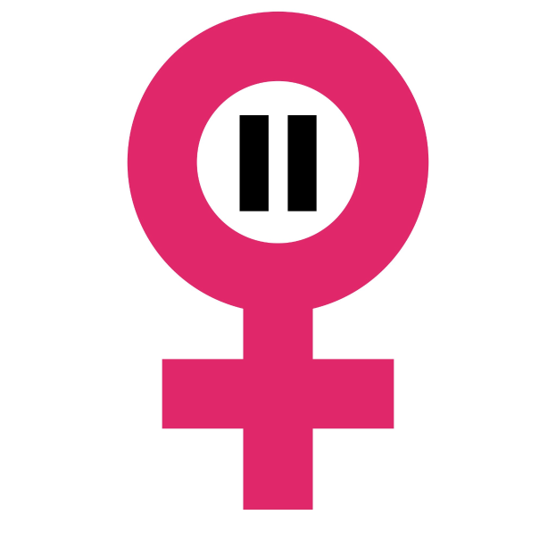 Ein pinkes Frauenzeichen auf einem weißen Hintergrund, das die Gleichstellung von Frauen und Männern symbolisiert.