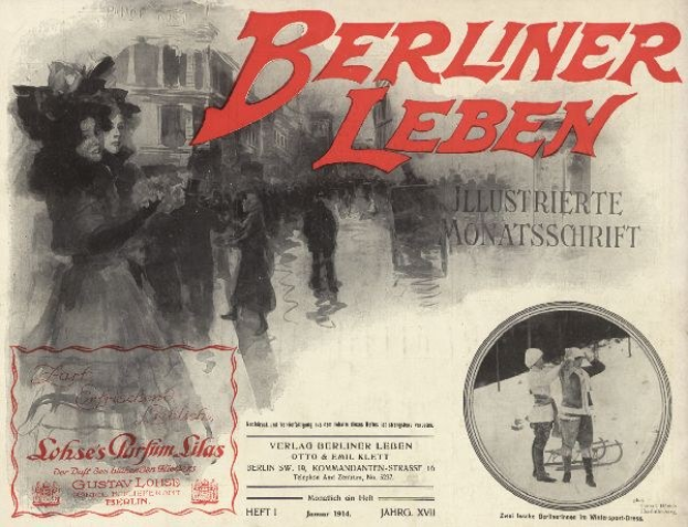 Umschlag eines alten Buches mit dem Titel 'Berliner Leben' mit einer Illustration von Menschen in traditioneller deutscher Tracht.